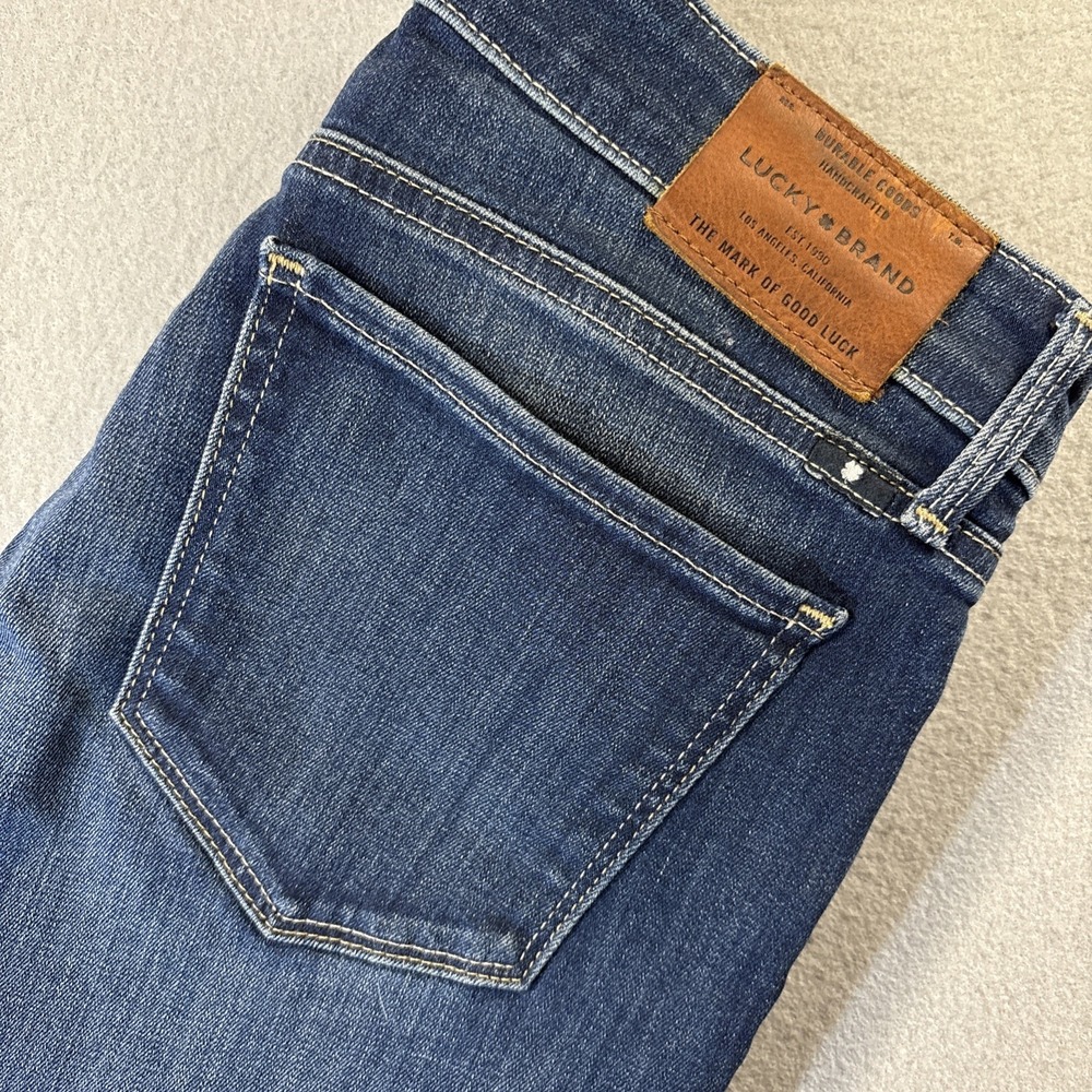 Lucky Brand Blue Straight Leg Jeans with Brown Patch